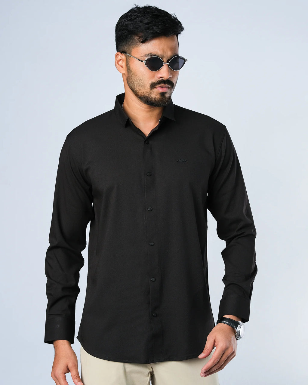 Bamboo Fiber Solid Shirt Black Stripe