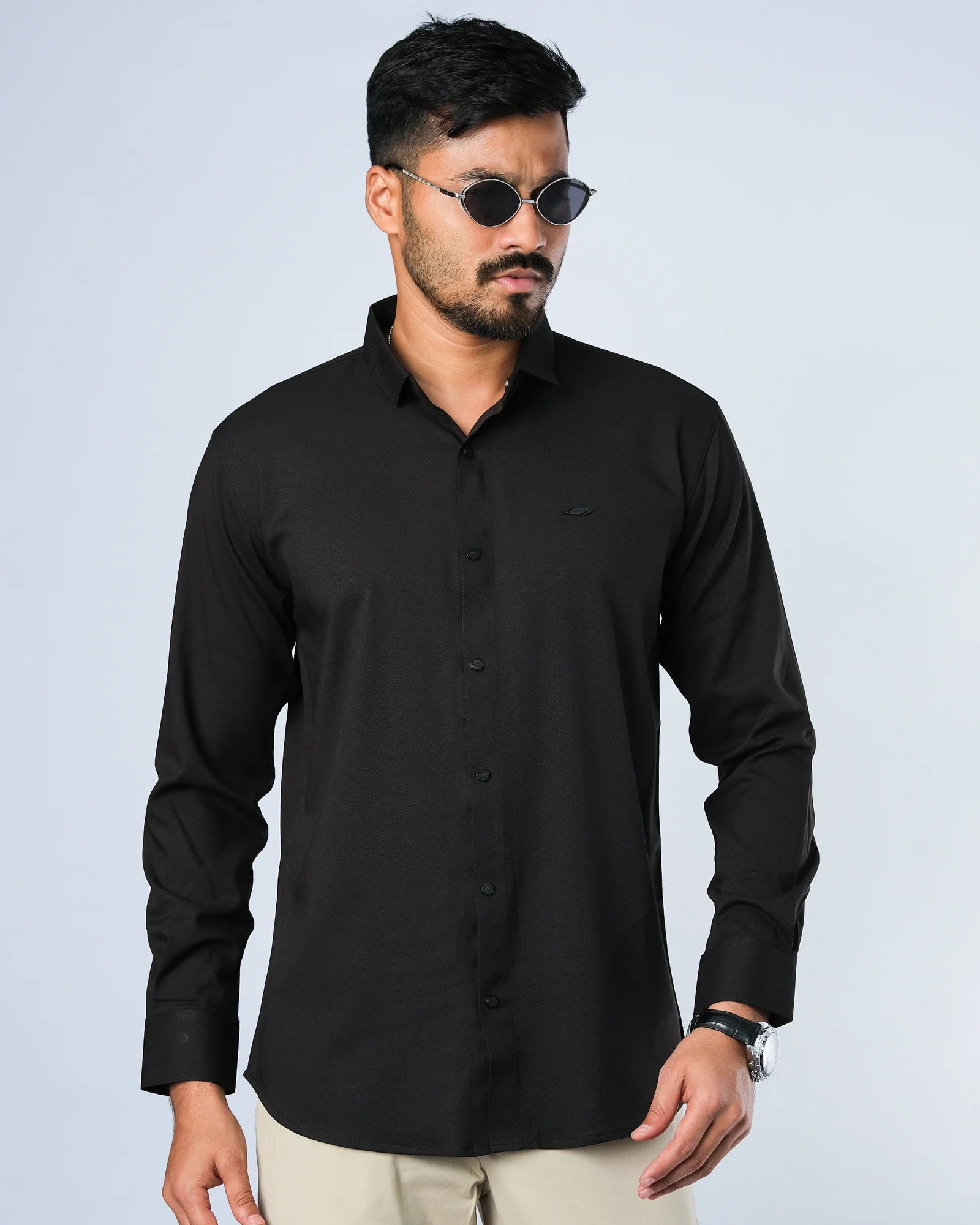 Bamboo Fiber Solid Shirt Black Stripe