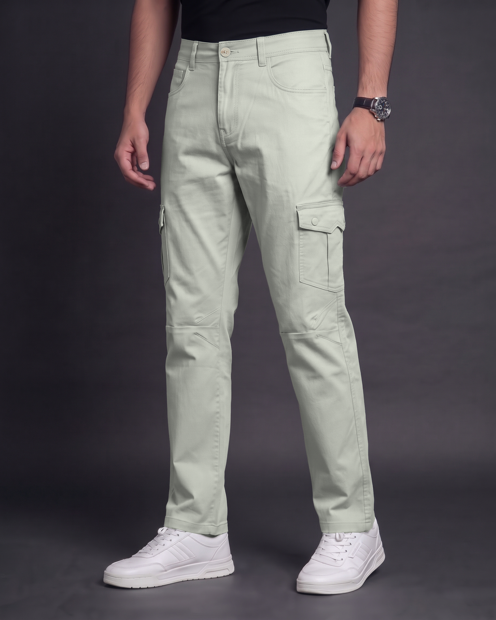 Premium Cargo Pant (Light Olive) - side view