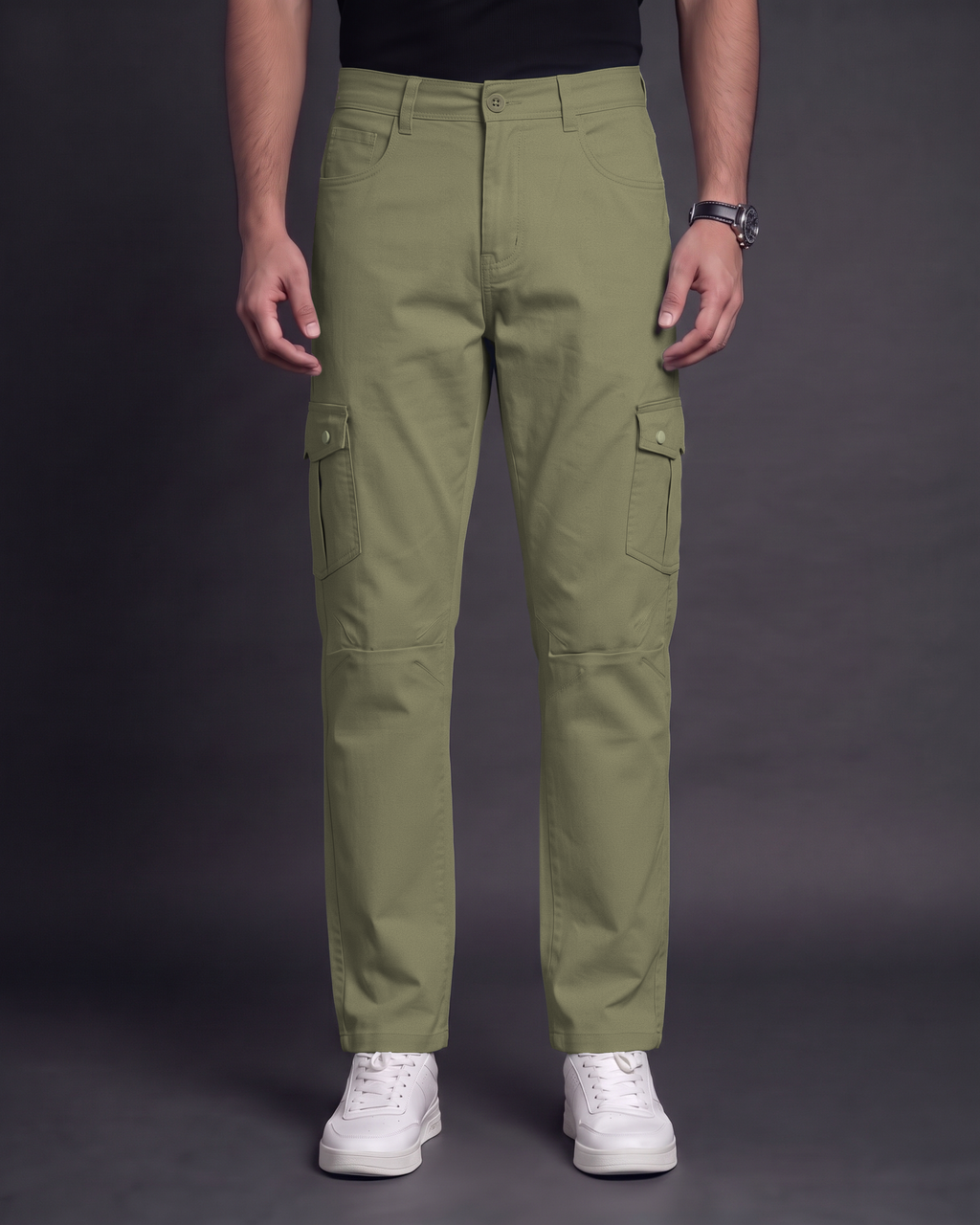 Premium Cargo Pant (Olive) - front view