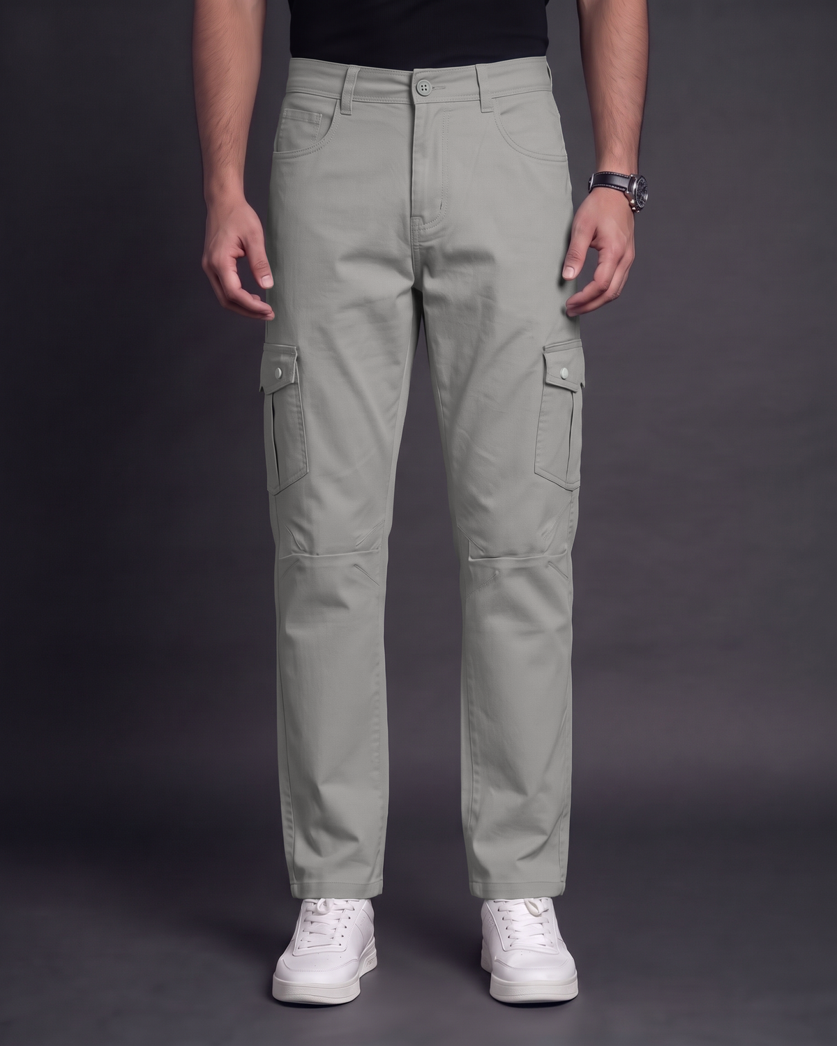 Premium Cargo Pant (Stone Grey) - front view