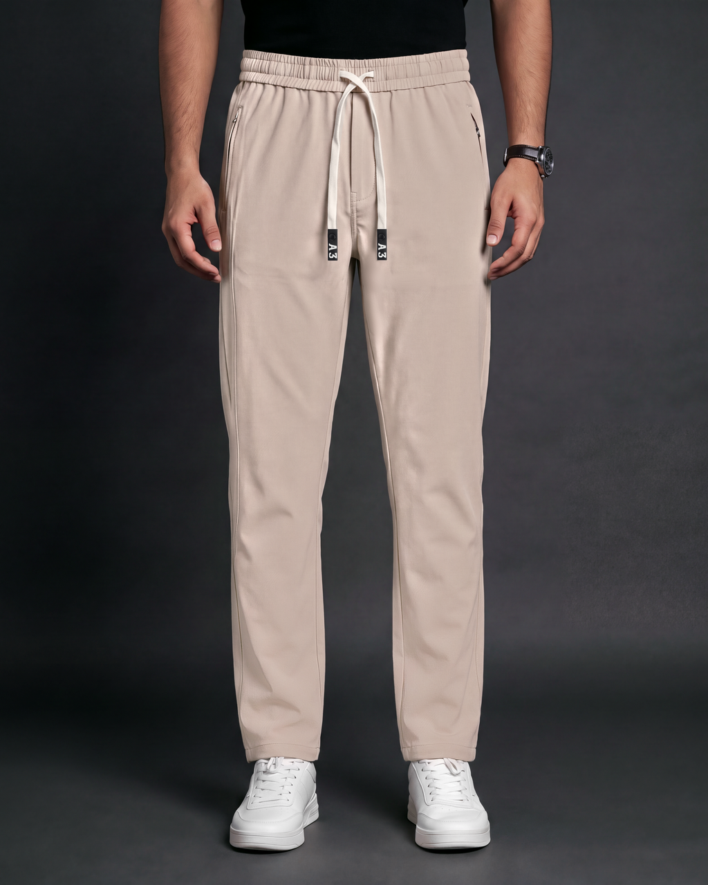 Premium Solid Trouser Pant (Beige) - front view