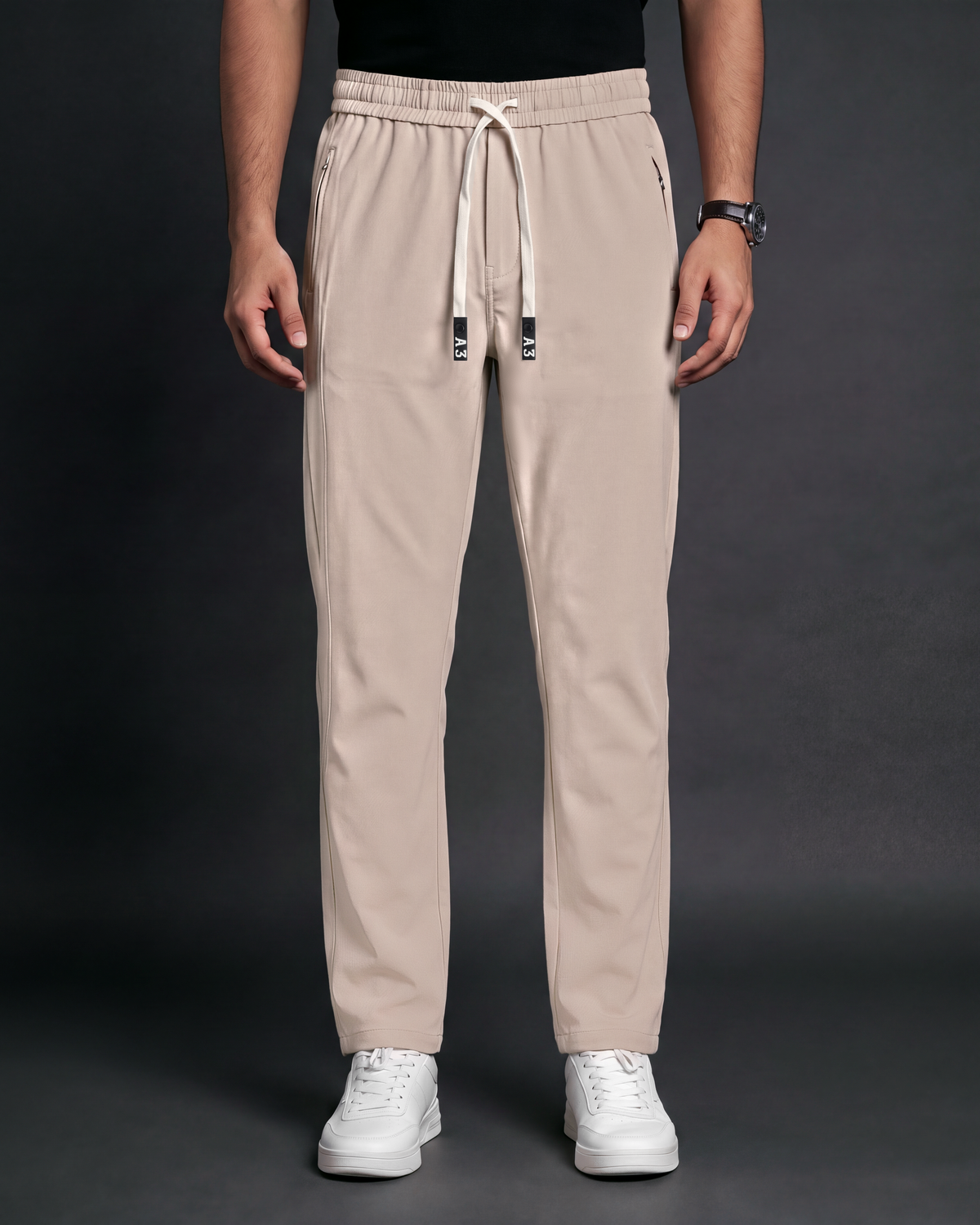 Premium Solid Trouser Pant (Beige) - front view