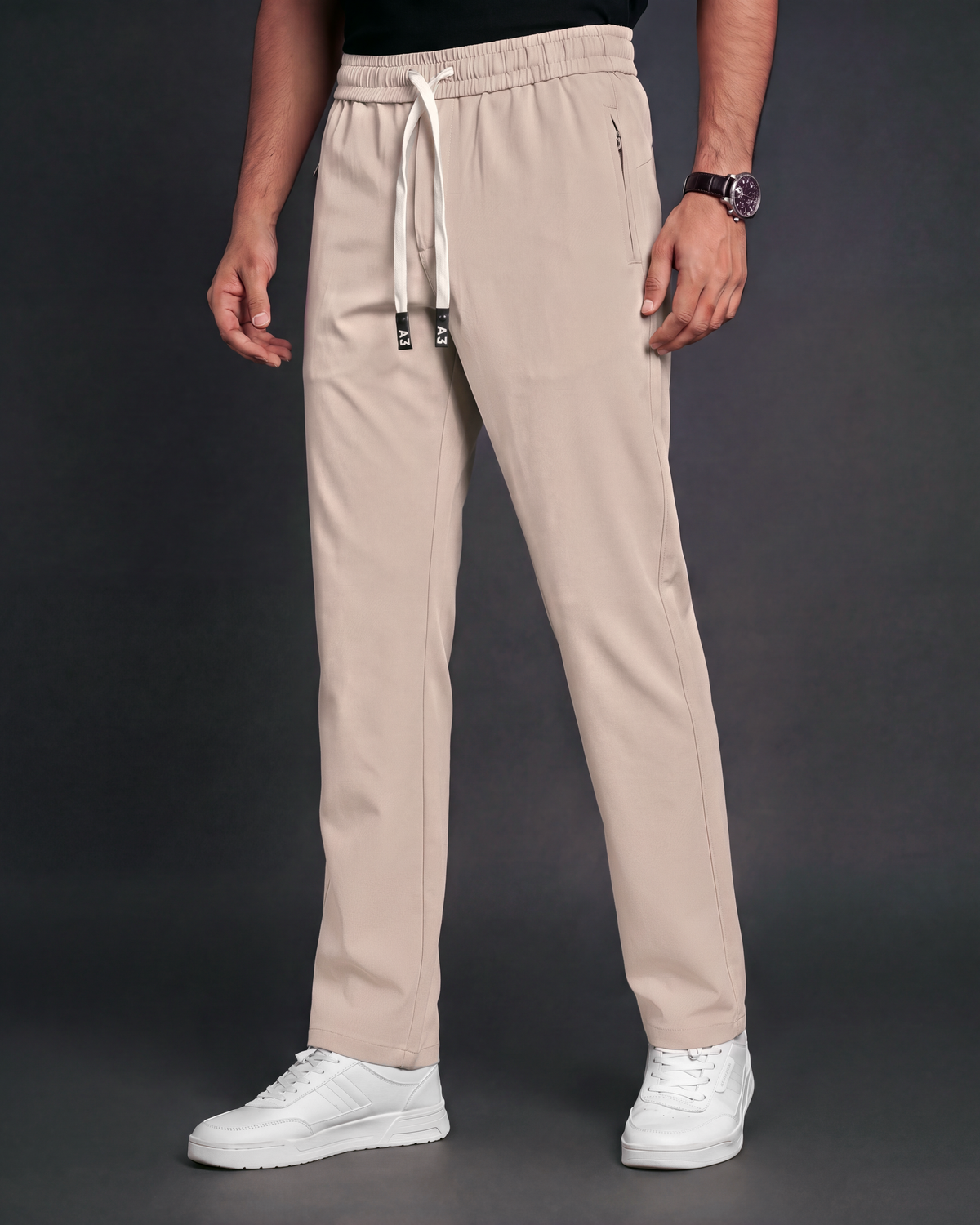 Premium Solid Trouser Pant (Beige) - side view