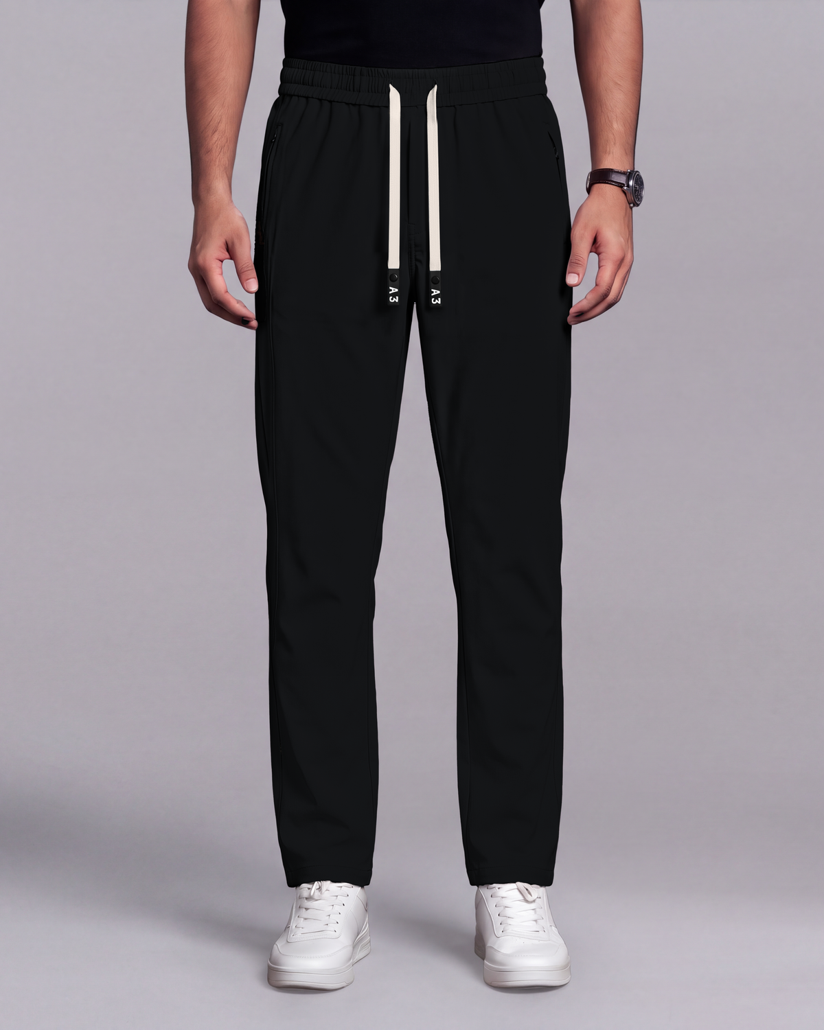 Premium Solid Trouser Pant (Black) - front view