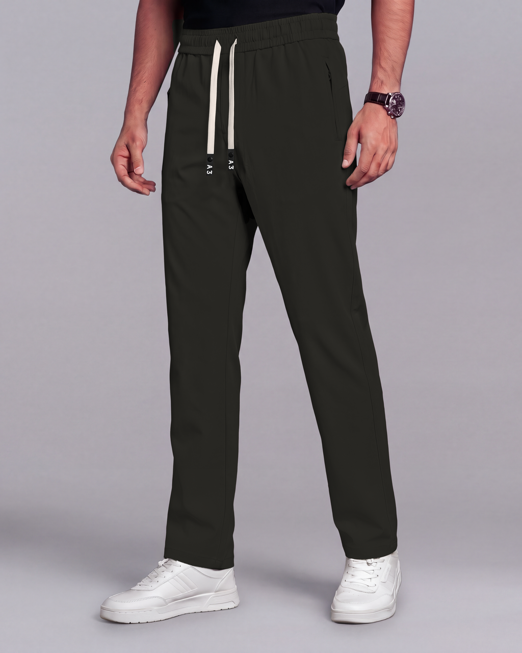 Premium Solid Trouser Pant (Deep Olive) - side view