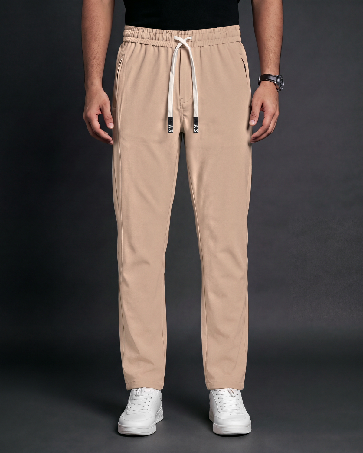 Premium Solid Trouser Pant (Khaki) - front view