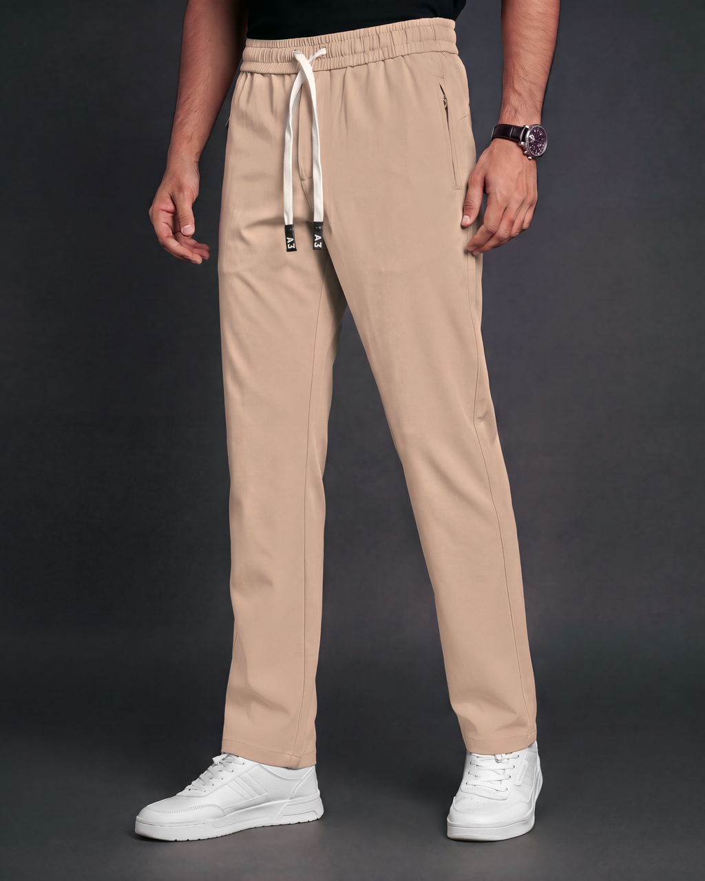 Premium Solid Trouser Pant (Khaki) - side view