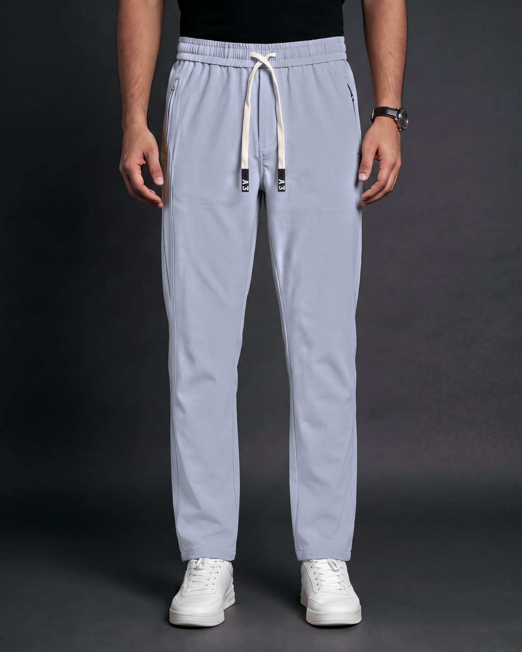Premium Solid Trouser Pant (Light Grey) - front view