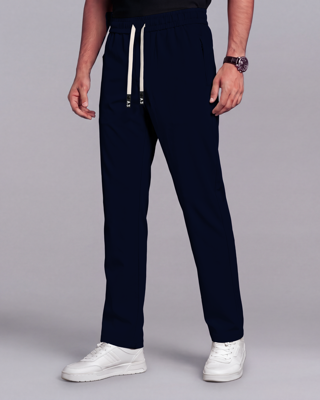 Premium Solid Trouser Pant (Navy Blue) - side view