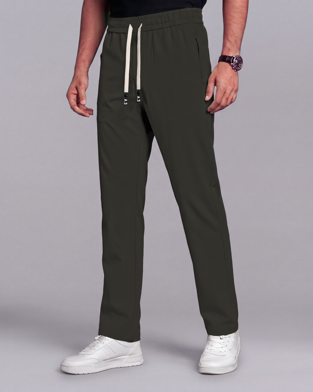 Premium Solid Trouser Pant (Olive) - side view